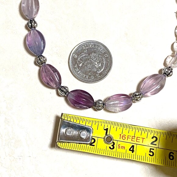 Genuine Purple Fluorite Beaded Necklace, Natural Gemstone Bib Necklace - Picture 13 of 16